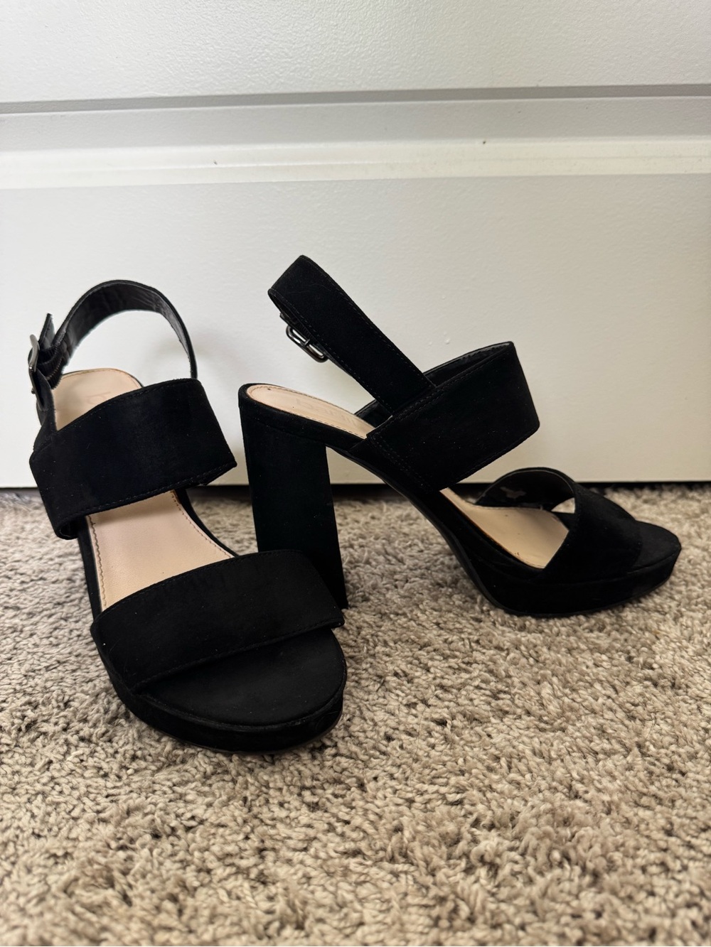 Black Suede Block Heel Sandals - Women